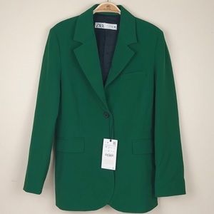Zara Green Fitted Blazer with Pockets